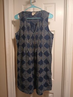 Mata TRADERS Navy Patterned Sleeveless Shift Cotton Dress SZ.L